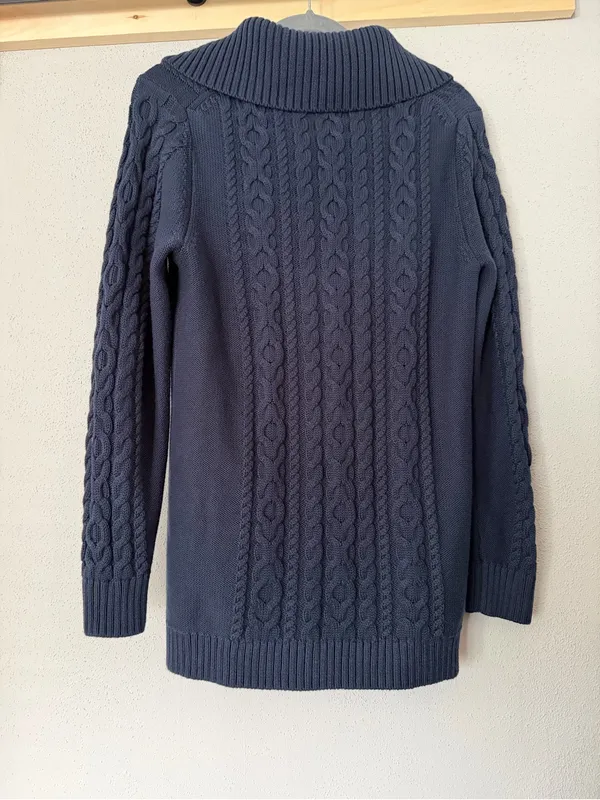 ⁠L.L. Bean 100% Cotton Cable Knit Long Button Front Cardigan Sweater Navy M REG⁠ - Image 5