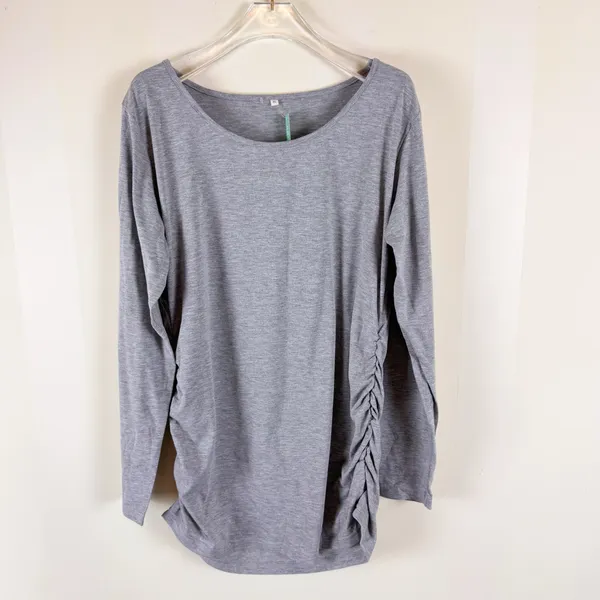 Amazon BBHoping Maternity Long Sleeve Top Size XL Gray Stretch Ruched Shirt - Image 2