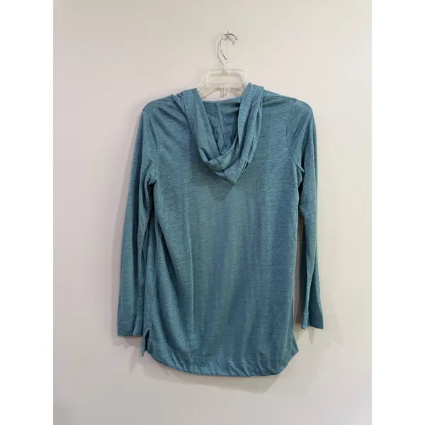 Tahari Women Blue 100% Linen Open Front Hooded Cardigan Sweater Small - Image 2