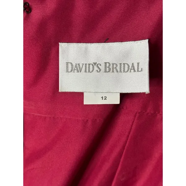 Davids Bridal Red‎ Satin A-Line Formal Gown Dress with Bow Waist Size 12 - Image 3