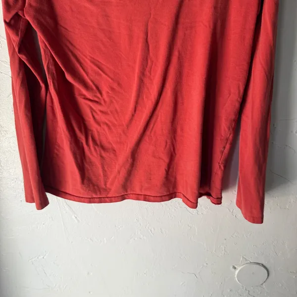 Ralph Lauren Sport Orange Red V-Neck Long‎ Sleeve Cotton Blend Top Size L Preppy - Image 3
