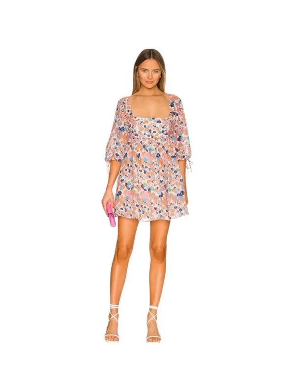Amanda Uprichard Darling‎ Puff Sleeve Floral Mini Dress M Madagascar Print - Image 2