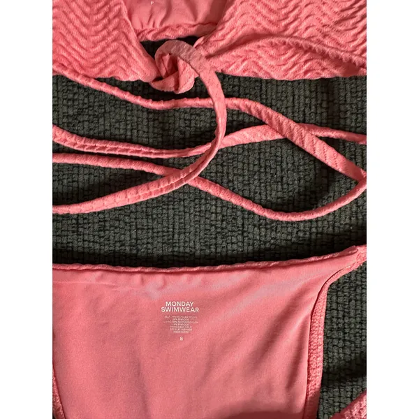Monday Swimwear St.martin Bikini Top Bottom Set Textured in Azalea Pink size P/S - Image 9
