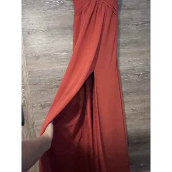 Azazie Paprika A line Pleated Chiffon Long Dress Farren Bridesmaid Formal Orange - Image 6