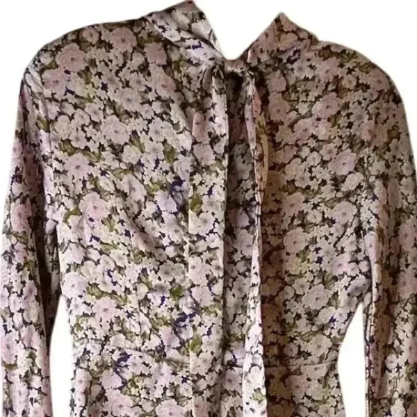 Zara Women's XS Floral Satin‎ Mini Dress Long Sleeve Multicolor Lilac Casual - Image 6