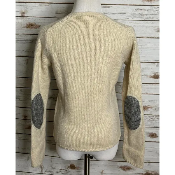 J.Crew classic cream lambswool long sleeve w/ elbow patch V-neck sweater Medium - Image 5