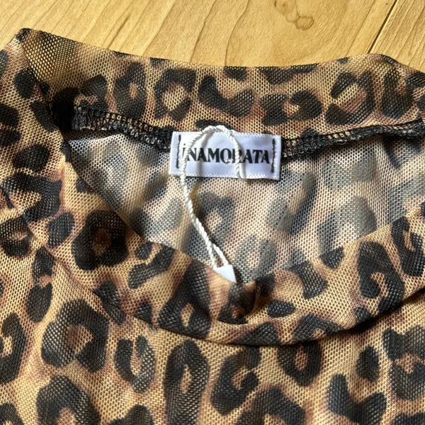 Brown Leopard Print Short Sleeve mesh top Size XS - Image 2