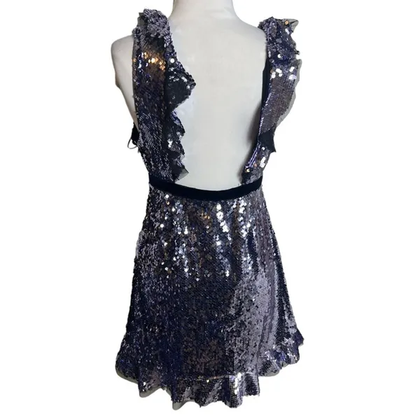 NWT Free People Siren Sequin V-Neck‎ Ruffle Mini Dress Size 8 - Image 5