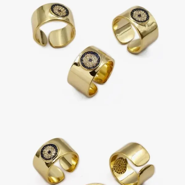 Handmade New Gold Chunky Evil Eye Adjustable Ring OS - Image 2