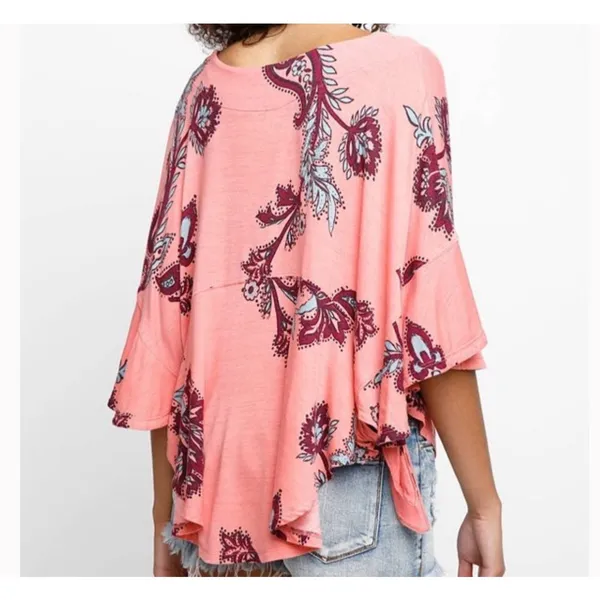 Free People Maui Wowie Pink Paisley Boho Top XS Oversized Flowing Side Ties - Image 2