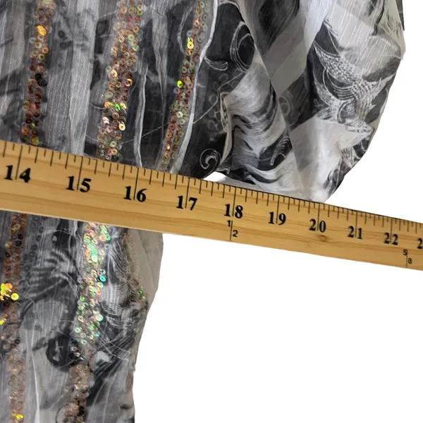 Sequin Women's Size Medium‎ Sheer Cold Shoulder Disco Lace Top Silver - Image 8