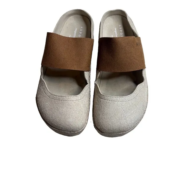 Asportuguesas Fly London Cana Slide Size EU 37 US 6.5 Brown Tan Suede Clogs - Image 2