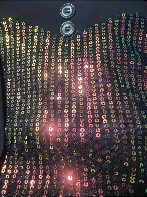 Heart Neckline Patchwork Sequin Button Detail Dress-NWT: Size 14-16 - Image 8