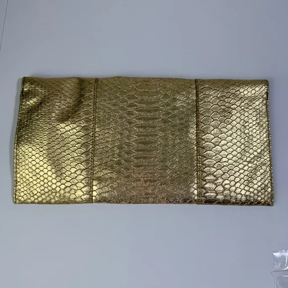 Jessica McClintock Gold Snake Embossed Metallic Clutch‎ Evening Bag - Image 3