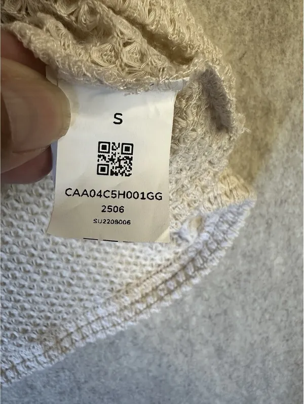 CUPSHE Wrap Waffle Knit Top Sheer Sleeve With Poms Beige Women’s Small - Image 7