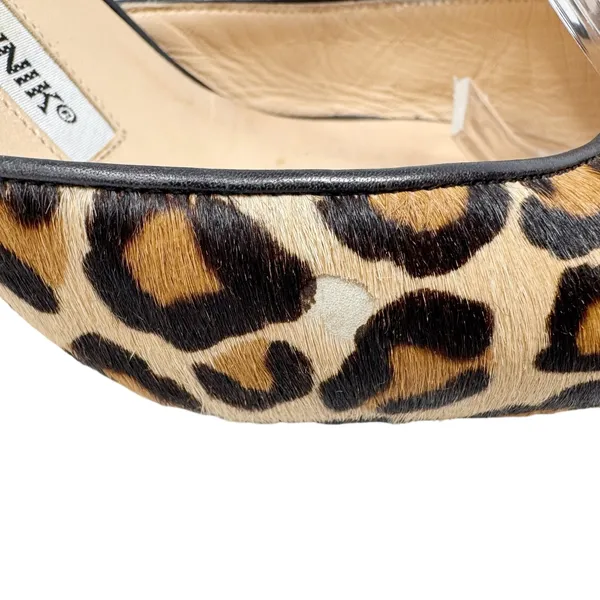 Manolo Blahnik Carolyne Leopard Calf Hair Slingback Pumps Size 38 - Image 7