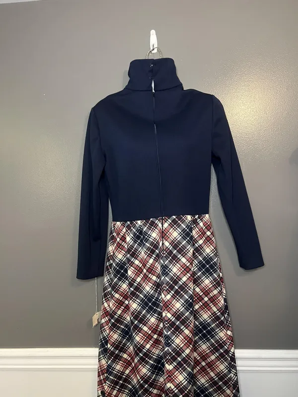 Vintage Haypence Dress Womens Medium Plaid Maxi Mod Turtleneck ILGWU USA 70s - Image 2