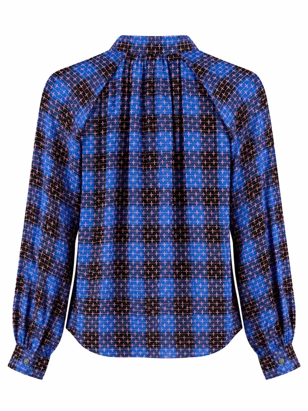 Anthropologie Pilcro Button Up Womens XS Blue Embroidered Plaid Crew Neck Blouse - Image 5