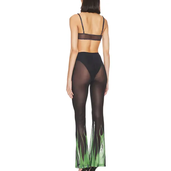 Superdown Black Sheer Flare Pant Set MEDIUM Crop Top Wicked Cochella $88 NEW - Image 3