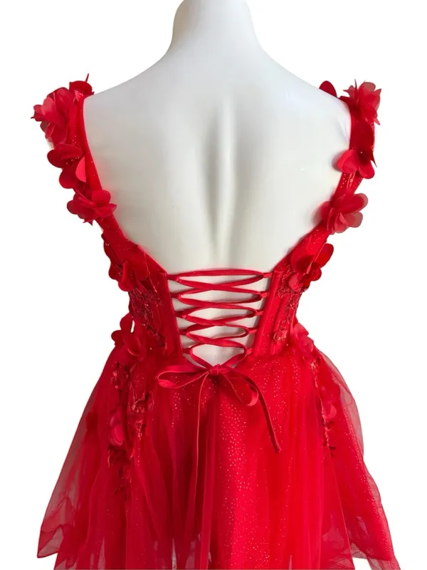 Warm Notices Floral-Bodice Short Babydoll Homecoming Dress Red NWT - Image 5