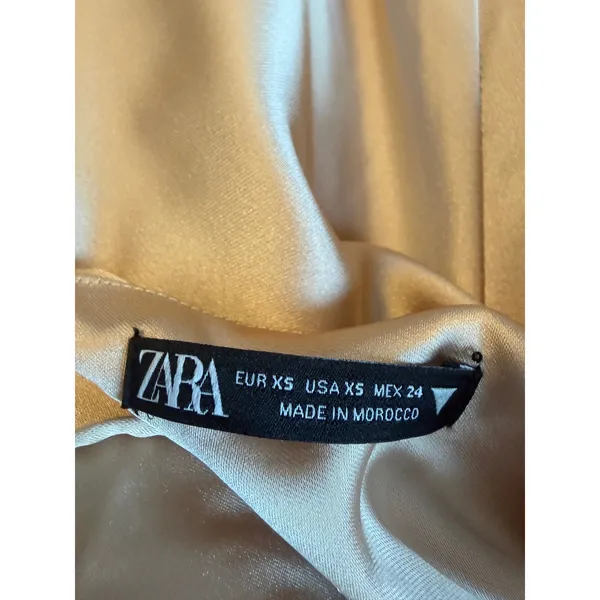 Zara Champagne Satin Maxi Slip Dress Cross Back V-Neck Sleeveless Pink Beige XS - Image 15