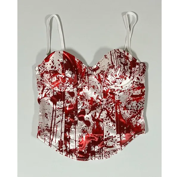 Dolls Kill White Blood Halloween Costume Cosplay Corset Bustier Top Shirt XS 🩸🔪 - Image 2