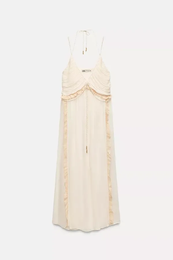 Zara Cream Maxi Dress long flowy bohemian summer casual vacation sundress wedding - Image 7