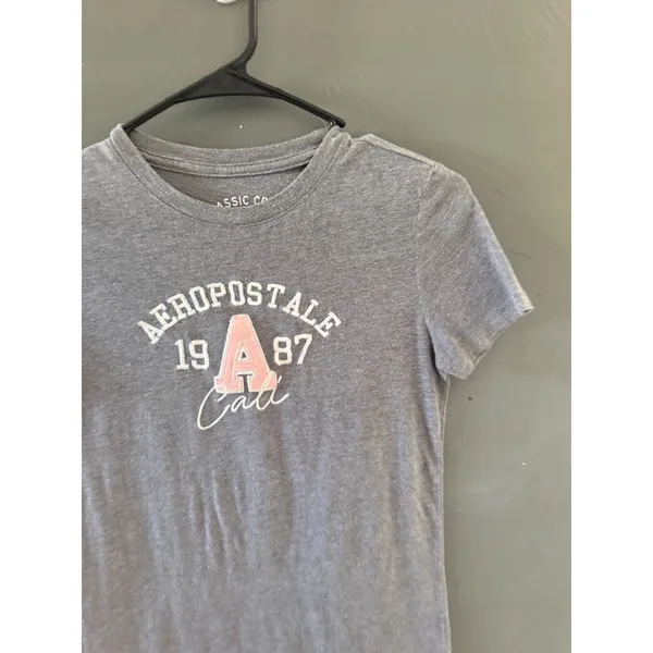 Aeropostale Classic Crew T-Shirt Womens Small‎ Gray Pink Graphic Cali 1987 Tee - Image 2