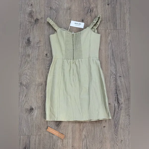 BRAND NEW Reformation Sawyer Linen Dress in Dry Herbs Green Size 2 - Image 5
