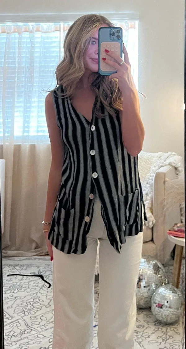 Sleeveless Striped Button Down Tank Multi - Image 3
