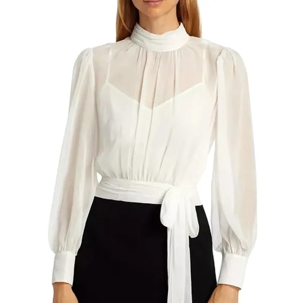 $495‎ Cinq à Sept Holiday Elena White Black Sheer Blouson Mini Dress Sz 2 NEW - Image 2