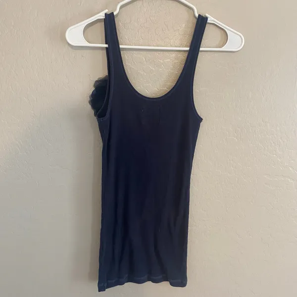 Y2K Hollister Tank Top Womens Sz Medium Floral Applique Bella Swan Navy Goth - Image 5