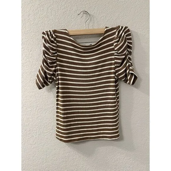 Who what wear small White Mustard striped puff sleeve‎ top - Image 2