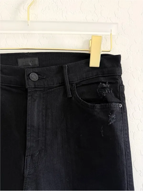 Mother Denim The Rascal Ankle Fray Cropped Straight Jeans in Guilty As Sin Sz 29 - Image 6