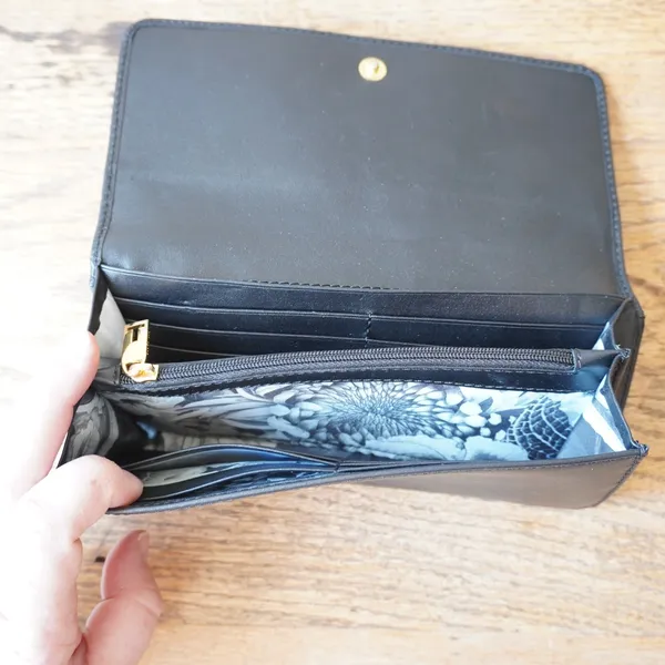 Ted Baker London Black Leather Matinee Wallet Gold Metal Bow Flap Long Clutch - Image 4