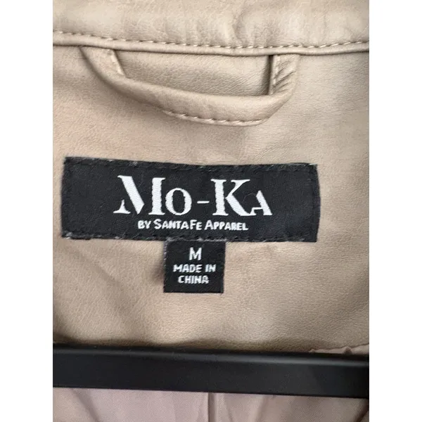 Mo-Ka Women's Faux Leather Beige Jacket Zip Front Long Sleeve Pockets Size M - Image 2