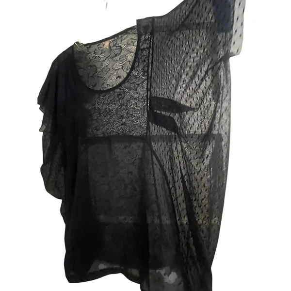 Free People Navy Blue Sheer Lace Mesh Point Desprit Boho Kimono Top Medium‎ - Image 6