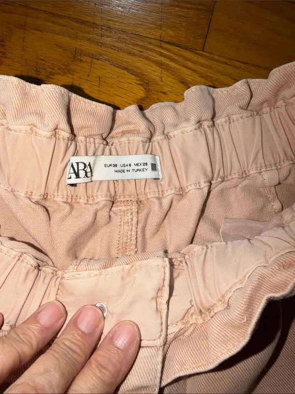 Zara Pale Pink Drawstring Paperbag Waist Chinos - Image 4