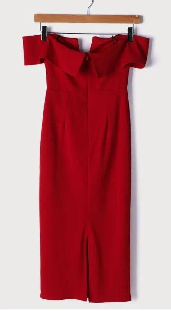 Lulus My Favorite Night Red Off-the-Shoulder Bodycon Midi Dress SMALL - Image 6