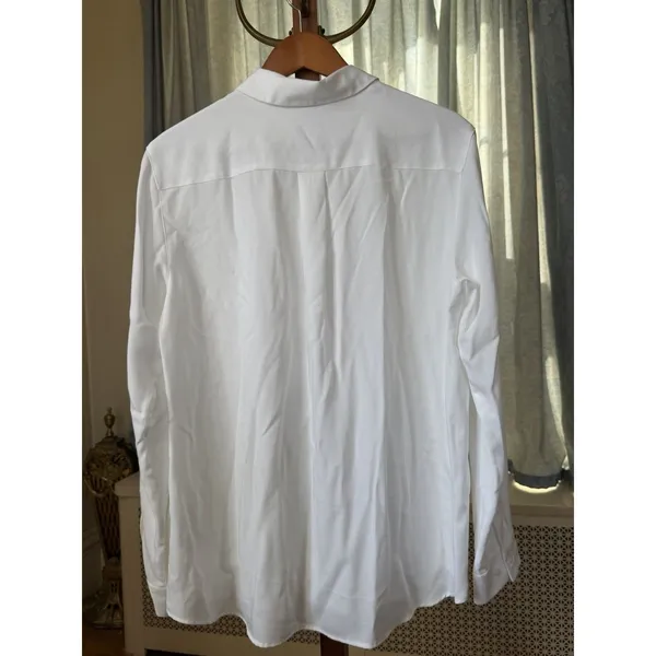 UNIQLO Women's L White Solid Collared Long Sleeve Button Women's Rayon Blouse - Image 7
