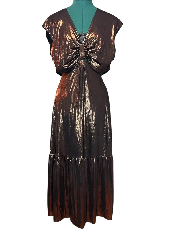Sugarlips Marbella Bronze Metallic Cut Out Midi Dress XL - Image 3