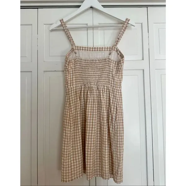 Abercrombie & Fitch checkered gingham tan mini dress size xs - Image 6