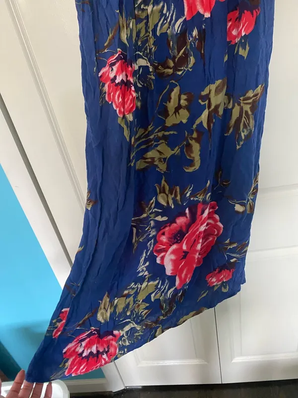 Women's Blue Floral Maxi Dress - Strapless Style - Image 3