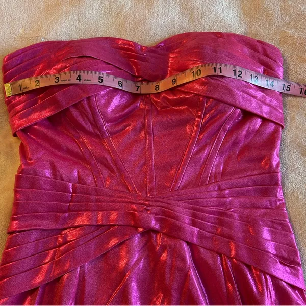 NWOT metallic pink strapless prom dress ruched front slit size 0 - Image 7