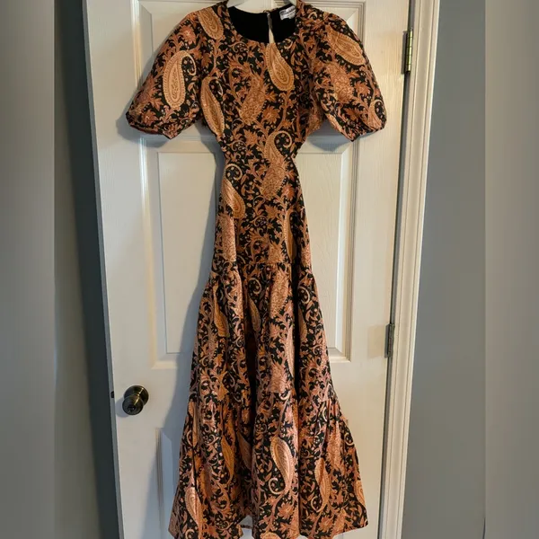 Charlie Holiday Anthropology Black and Orange Paisley Maxi Dress with Cutouts - Image 8