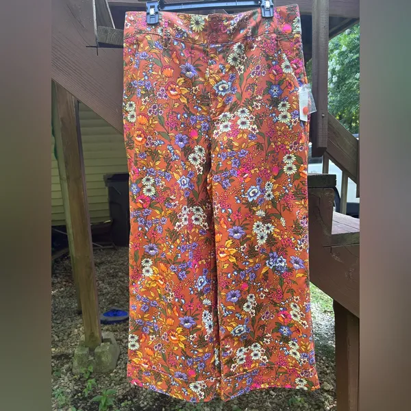 Anthropologie Maeve Floral Flower Power Wide Leg High Waist Crop Pants|Size:14 - Image 15