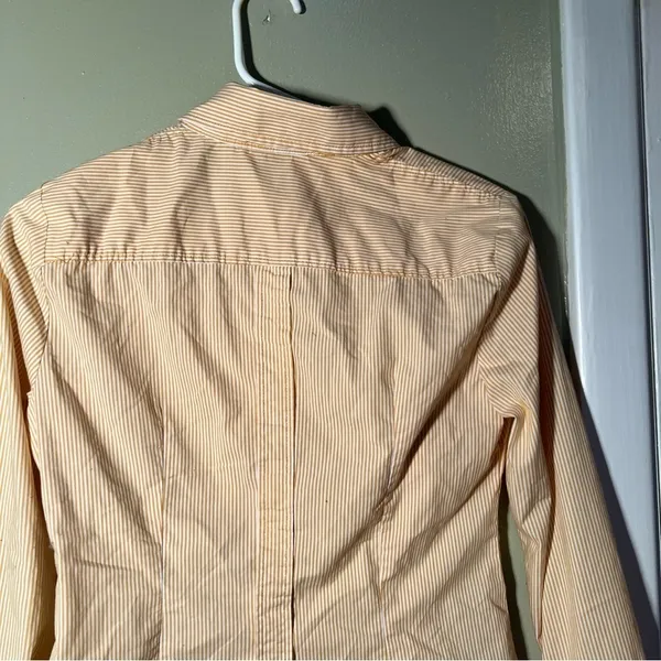 New‎ York & Company Women's Size Small Button Down Shirt Yellow White Pinstripes - Image 6