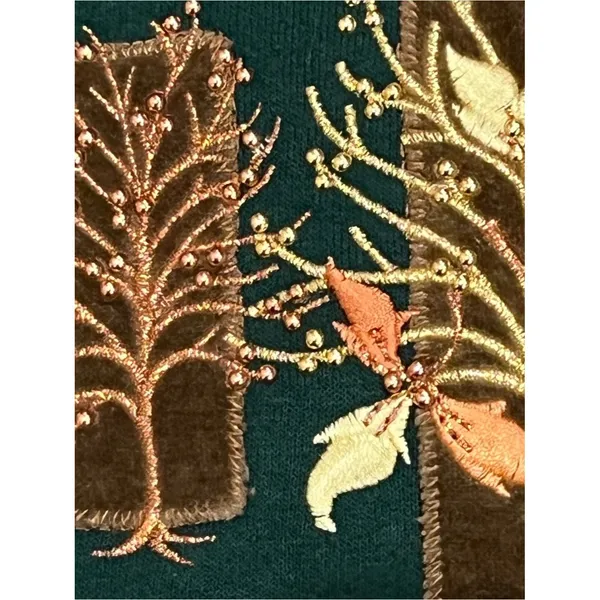 Pleasant Shade Vintage Green Embellished Fall Leaves Crewneck Sweater Size Large - Image 6