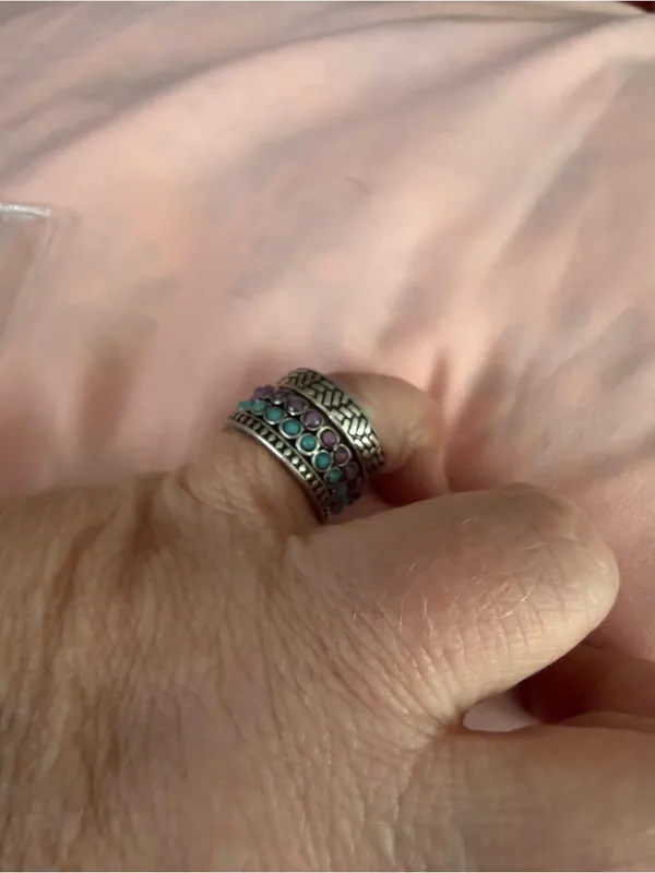 Sterling-Style Purple & Turquoise Stacking Ring Set of 4 - Image 3