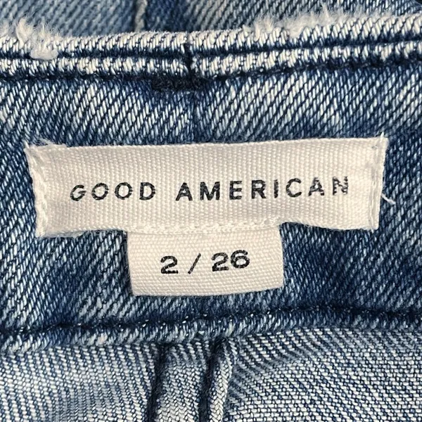 Good American Good Curve Straight Jeans Medium Wash Fray Pockets Size 26 | 2 - Image 9